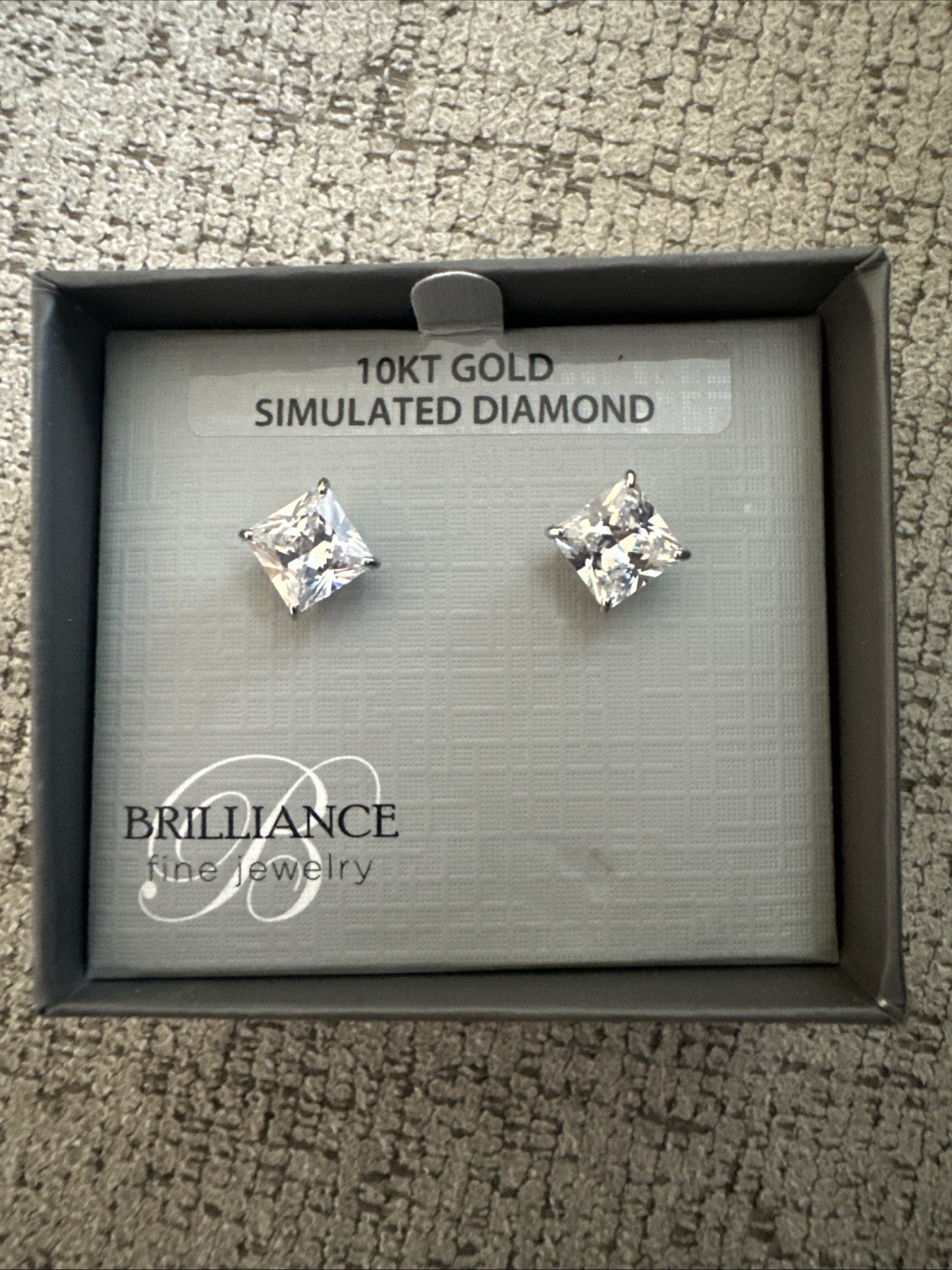 Brilliance Fine Jewelry 10KT Gold Simulated Diamond 7mm Square Stud Earrings