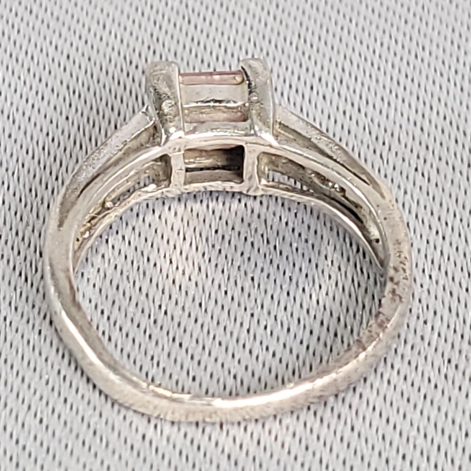Sterling Silver 925 Pink Princess Cut Glass Ring Size 6 Clear Accents Jewelry
