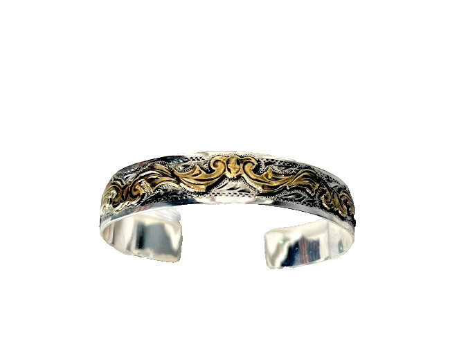 Western Womens Bracelet 6 3/8 x 1/2 in Band Silver Gold Cuff Cowboy Adjust