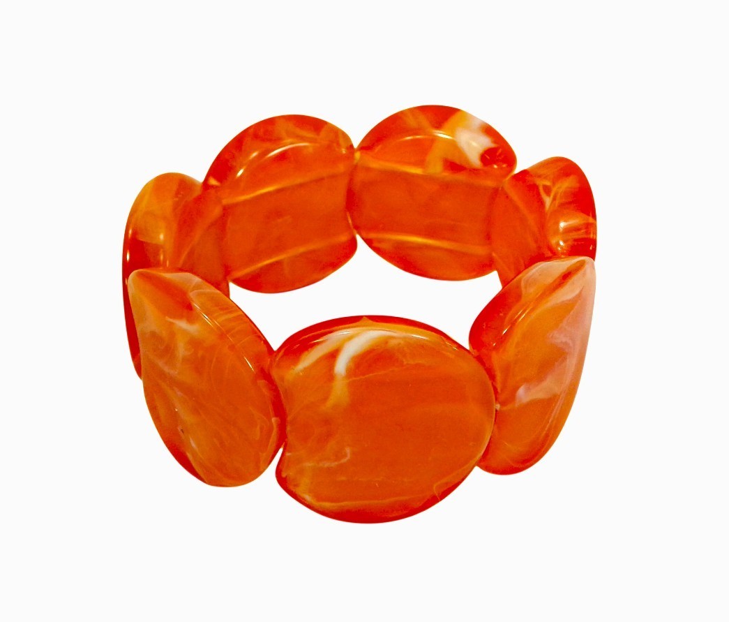Orange Wide Chunky Stretch Statement Bracelet Bold Fashion Colorful Jewelry New