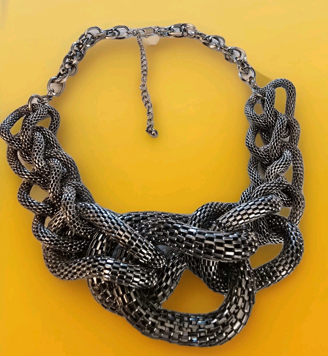 MARKS & SPENCER (MS) STAINLESS STEEL CHUNKY MESH NECKLACE☆16″-19″-EXC☆VINTAGE