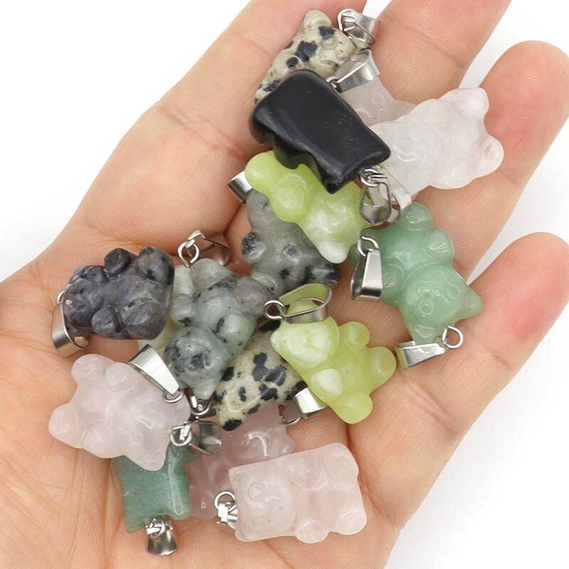 Natural stone crystal bear carving animals pendand for jewelry making 12pcs