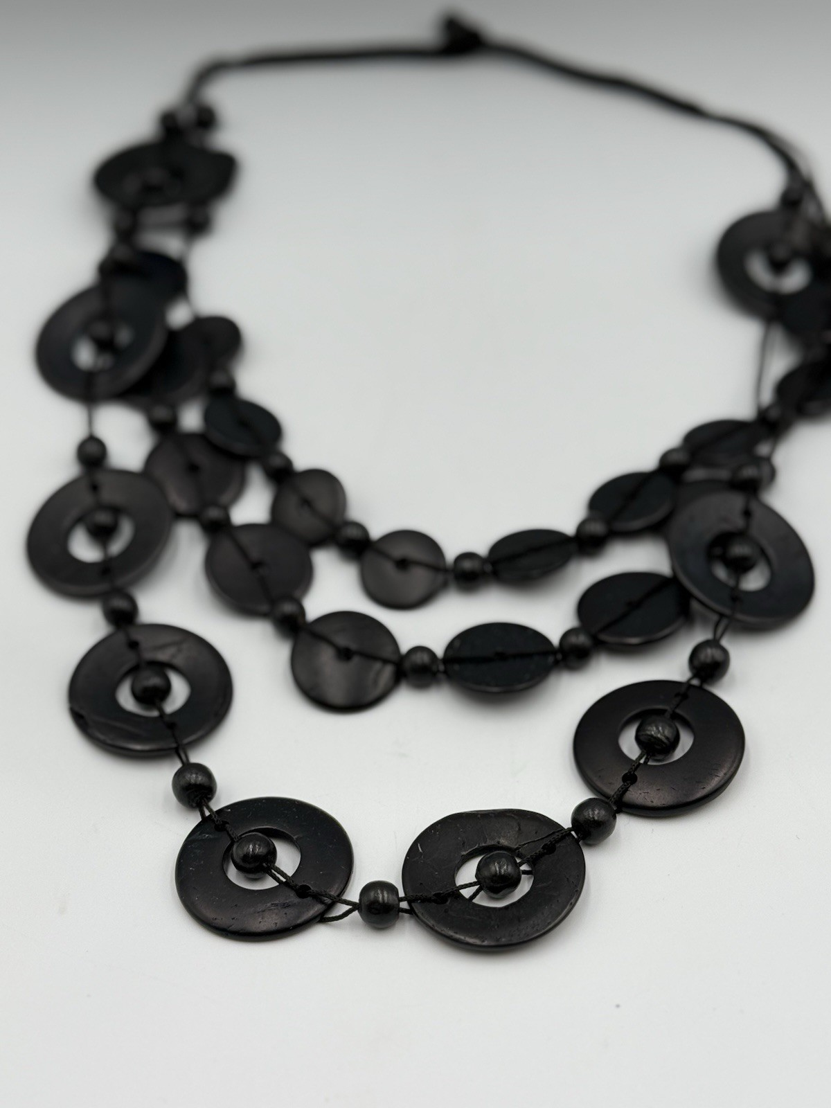 Black Layered Statement Necklace Dyed Shell Disc Bead