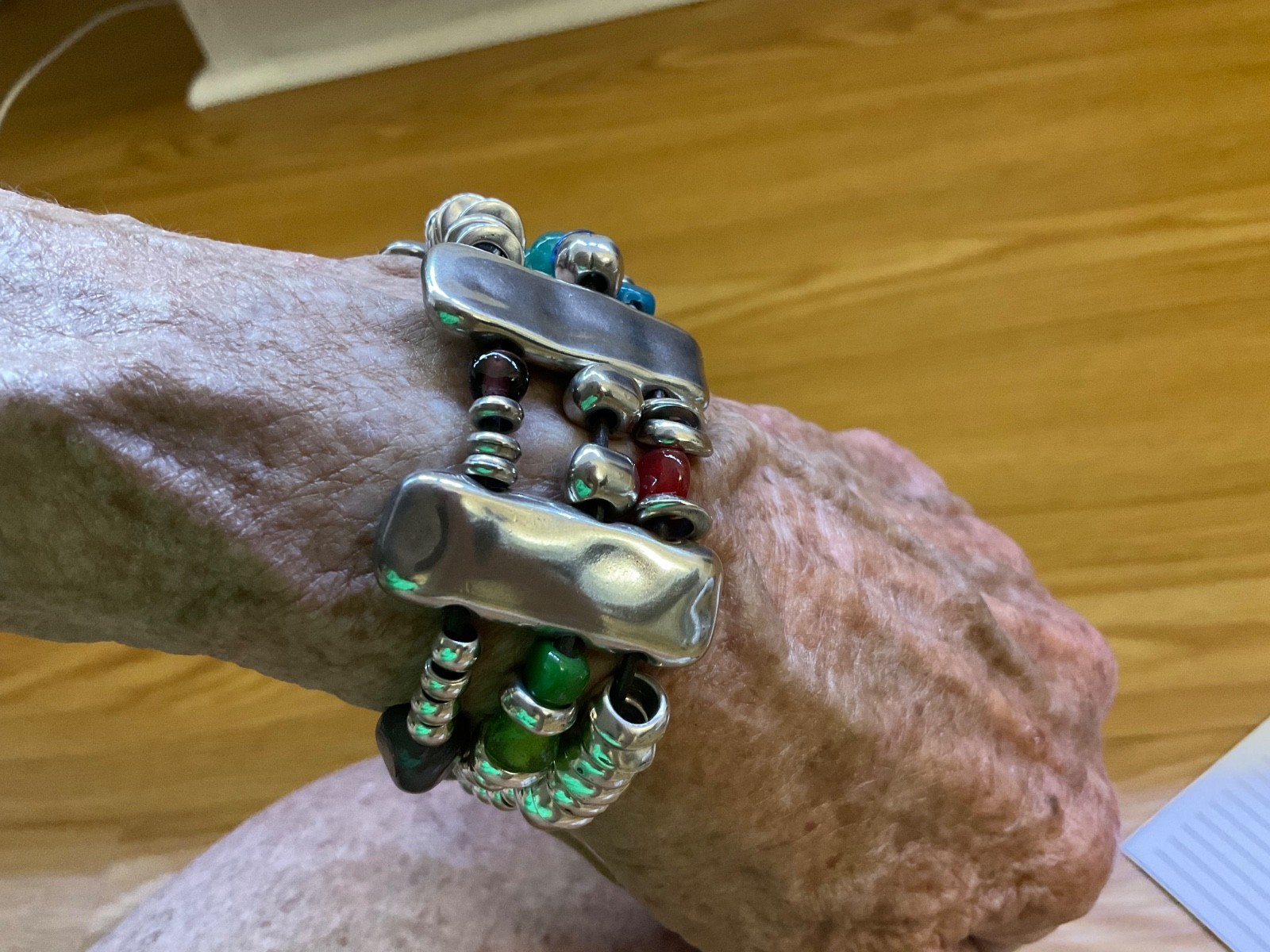 Estate Sale Uno de 50 Silver-plated,Leather, Multi Color Beads Bracelet “Atlas”