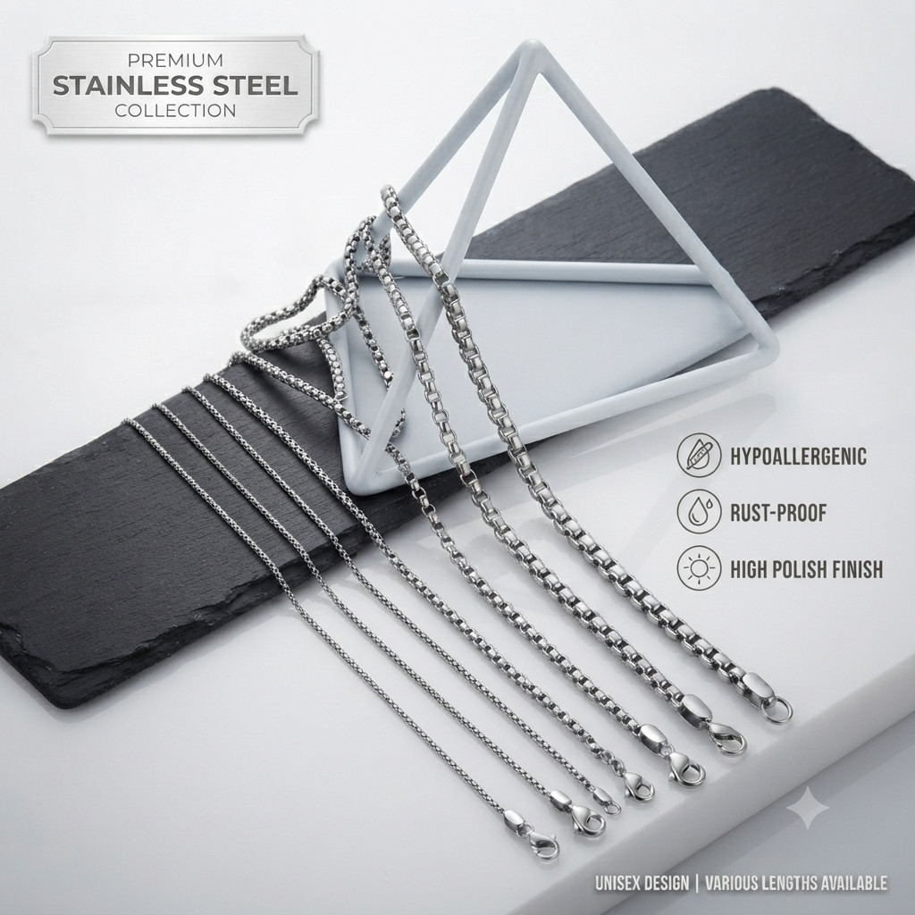 Stainless Steel with Square Rolo Link Chain box, Necklace for Women