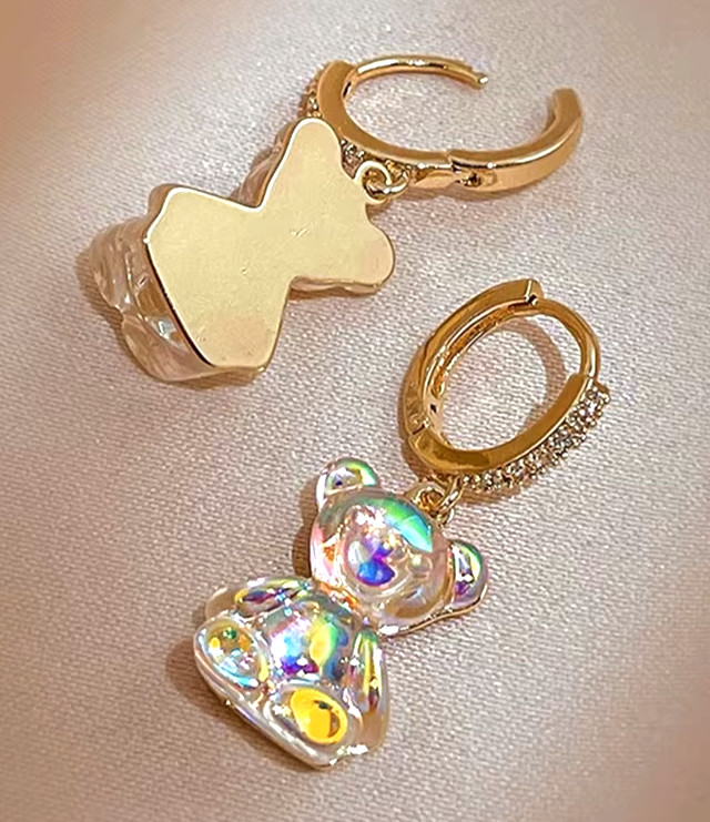 Adorable TEDDY BEAR Rhinestone Gold Clear Dangle Betsey Johnson Earrings