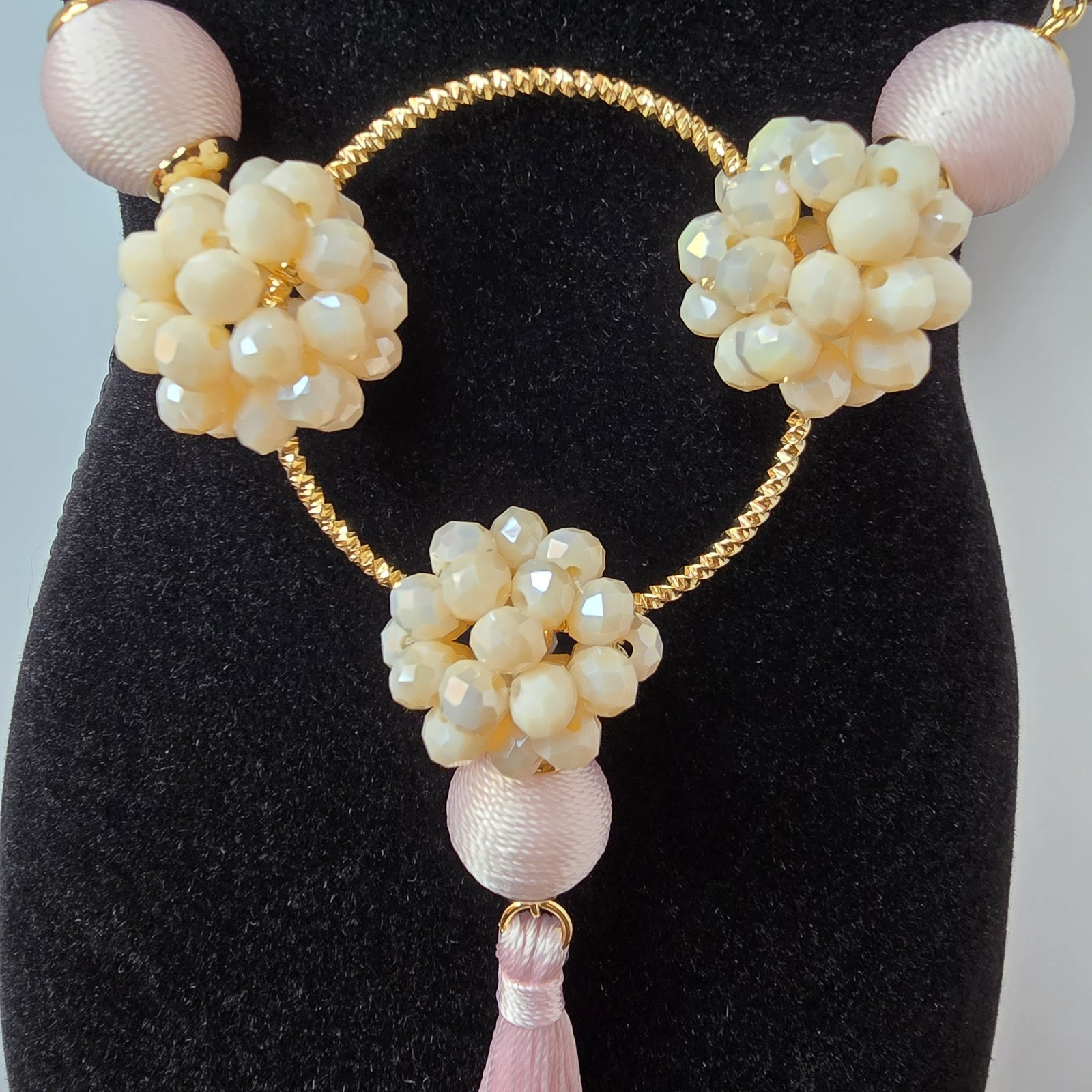 Lilly Pulitzer Statement Necklace Gold Tone Bead and Pink Tassle Accents NWT #81