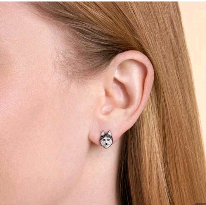 Exquisite Husky Dog Rhinestone Stud Earrings Holiday Birthday Dog Lover Gift