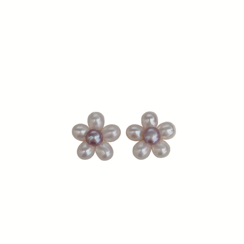 Handmade Flower Pearl Stud Earrings 18K Gold Plated Daily Women Jewelry