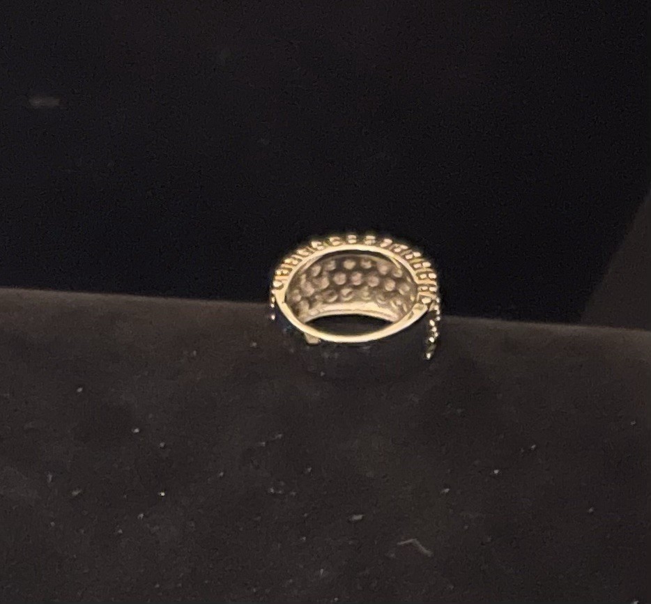 Pavé Rhinestone Ring Silver Tone Wide Band Cocktail Statement Ring Size 6 3 Rows