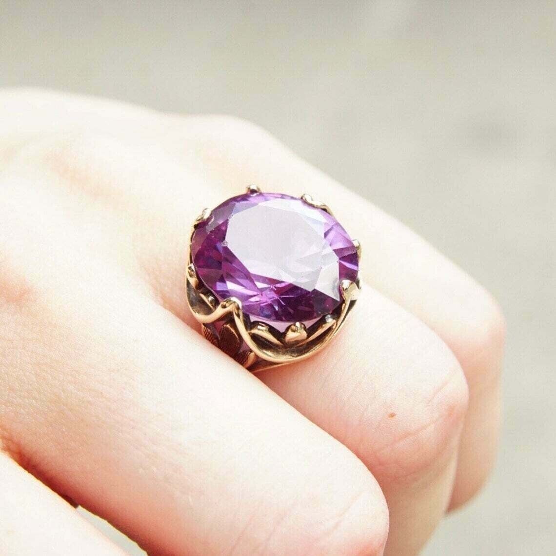 2Ct Round Simulated Purple Amethyst Women’s Ring 14k Yellow Gold Plated Silver