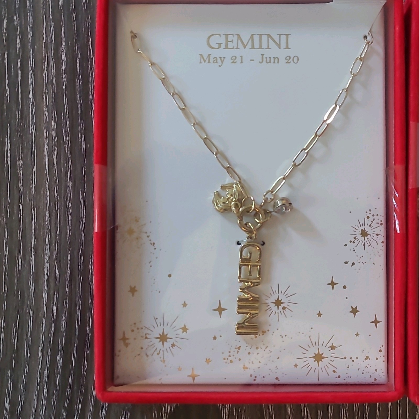 Gemini Zodiac Celestial Gold Tone Metal Jewelry Set Necklace & Bracelet