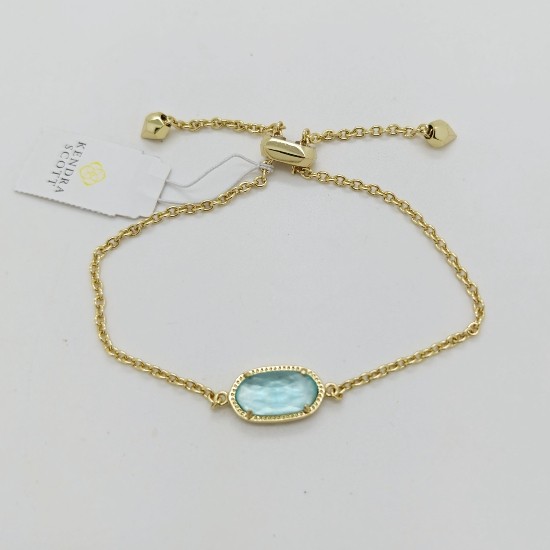 New Kendra Scott Elaina Adjustable Gold Chain Bracelet In Light Blue Illusion