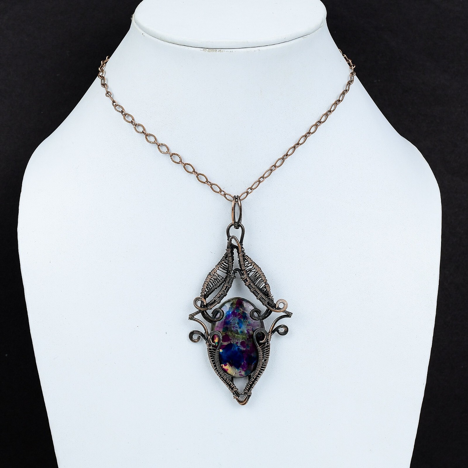 Multi Fire Labradorite Wire Wrapped Pendant Copper Jewelry For Girls 3.74″