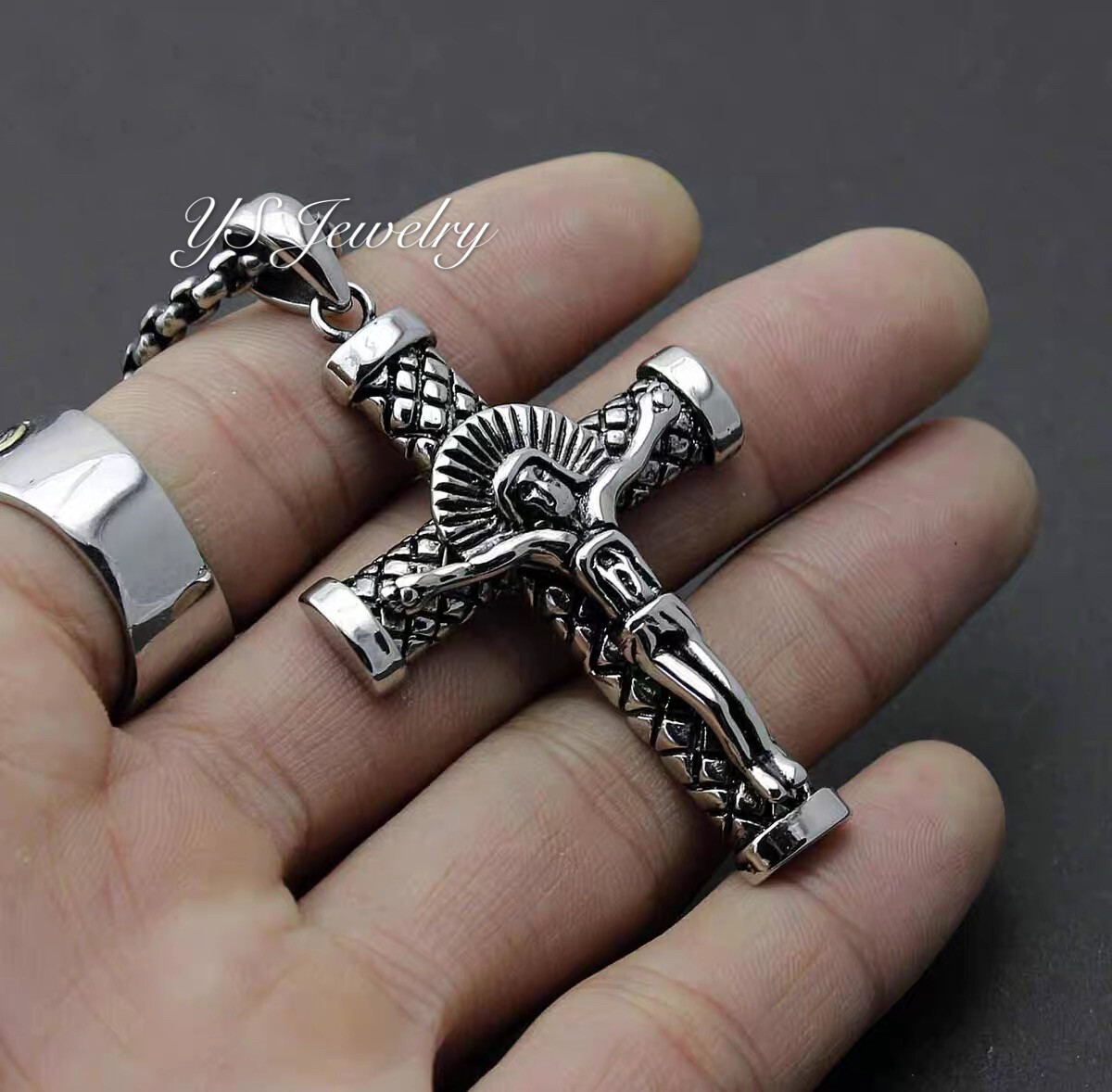 Jesus Christ Crucifix Cross Pendant Necklace Religious Jewelry Stainless Steel