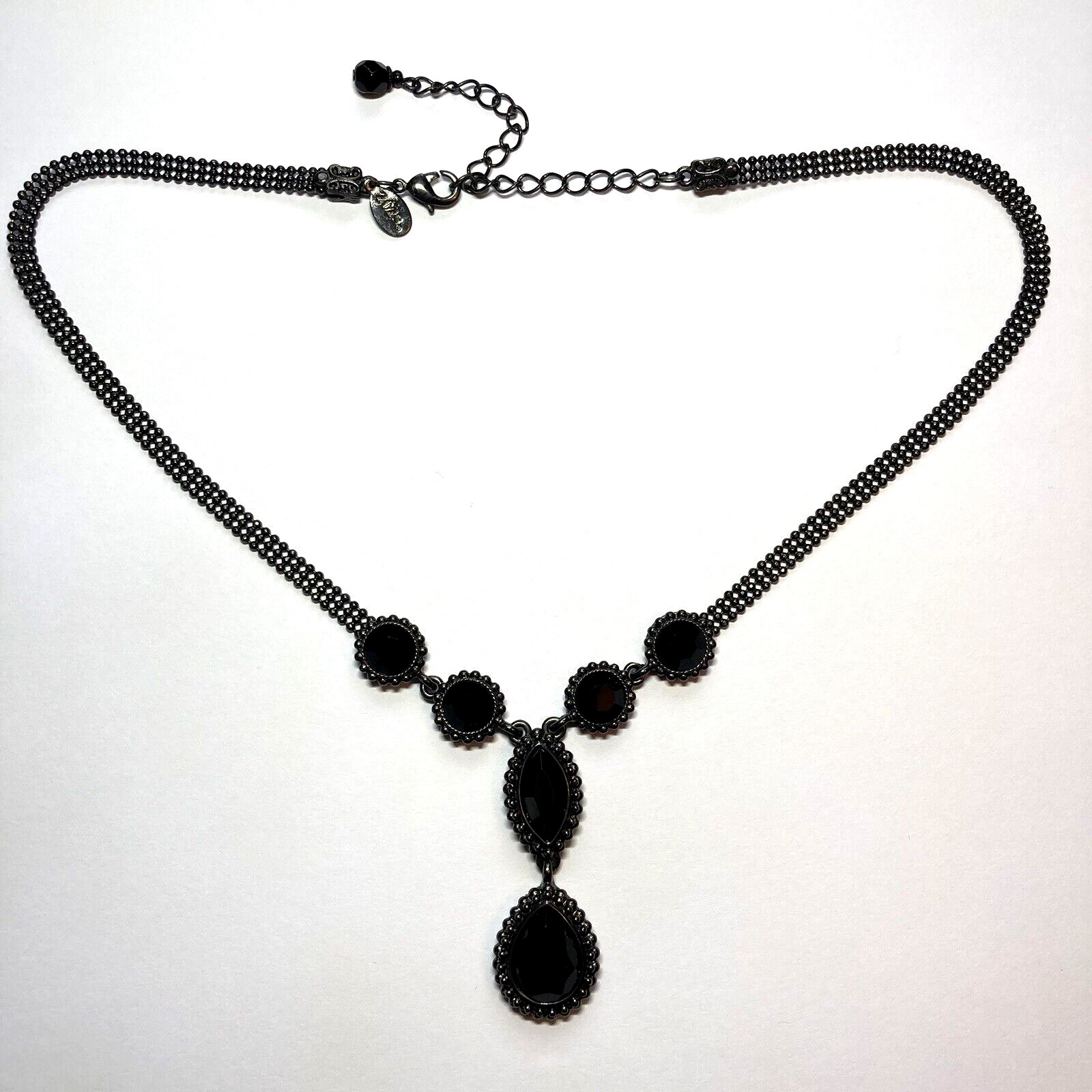 Dark Black Rhinestones Y Necklace 202S Beaded Chain 16-20in