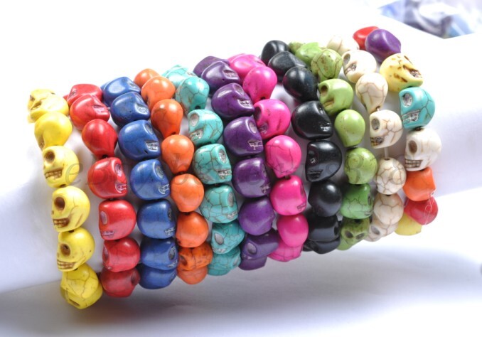 1Pcs Turquoise Sugar Skull Charms Beads Elastic Wristband Bracelets U Pick Color