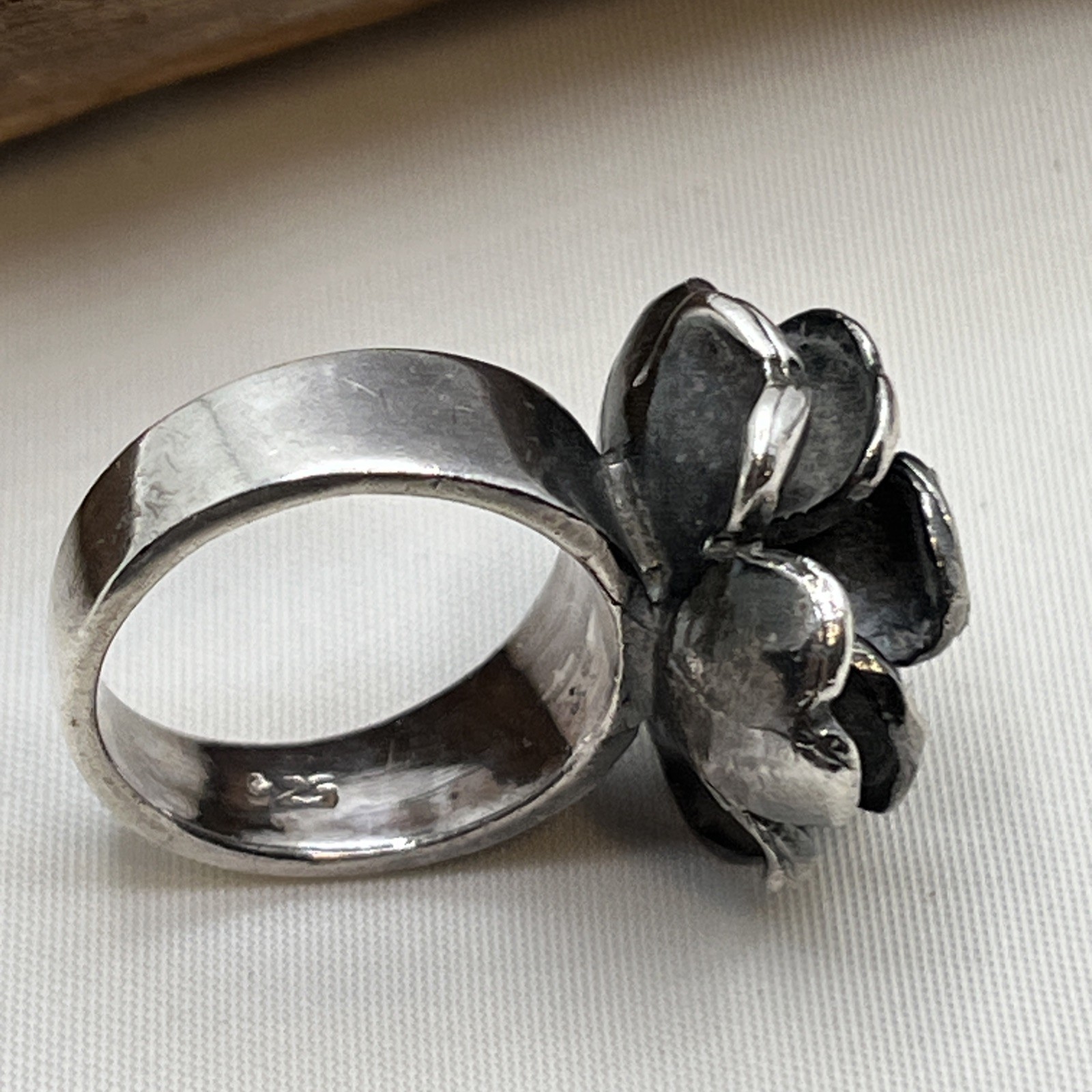Sterling Silver 925 Chunky 3D Rose Flower Statement Ring Size 4.5 Vintage