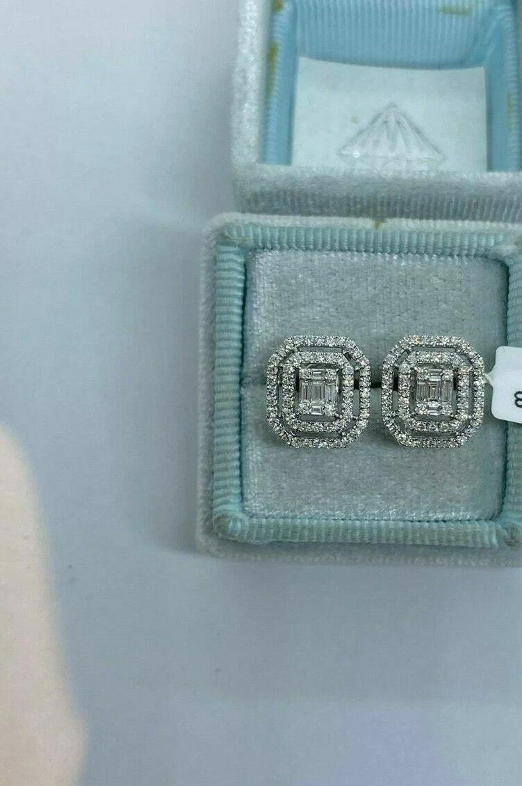 14K White Gold Plated 1.50Ct Round Simulated Diamond Double Halo Stud Earrings