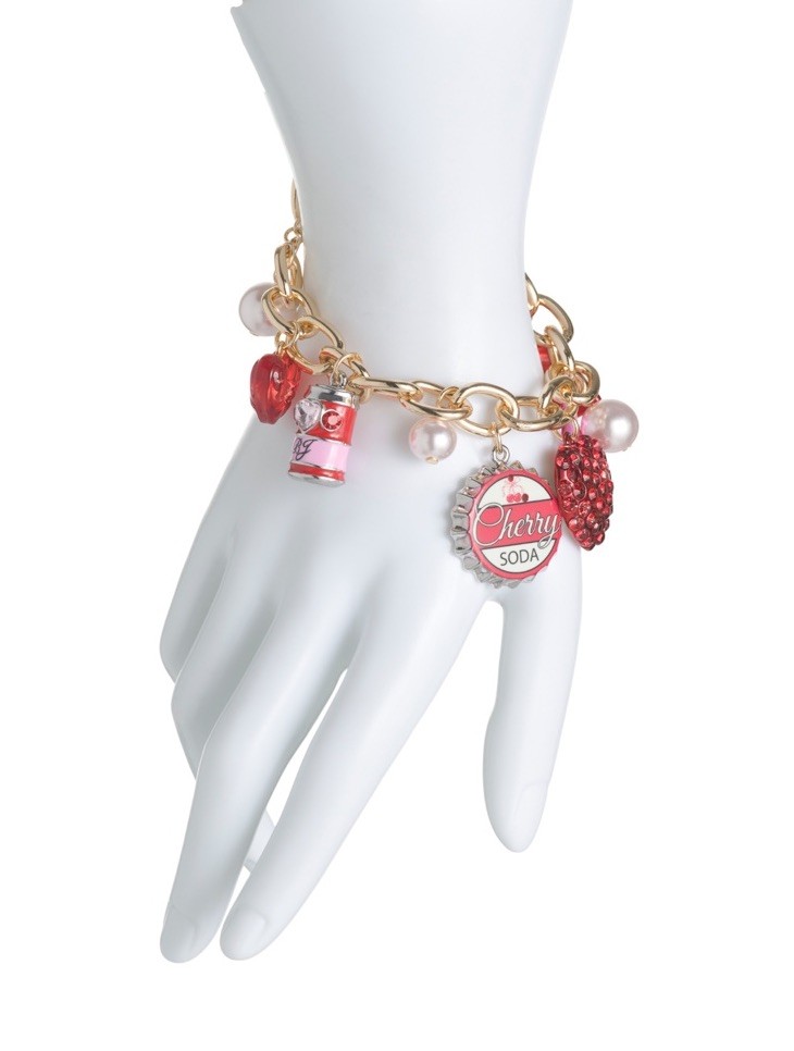 Betsey Johnson Charm Bracelet Love Hearts Cherry Cola Lips Bows NEW in Gift Box