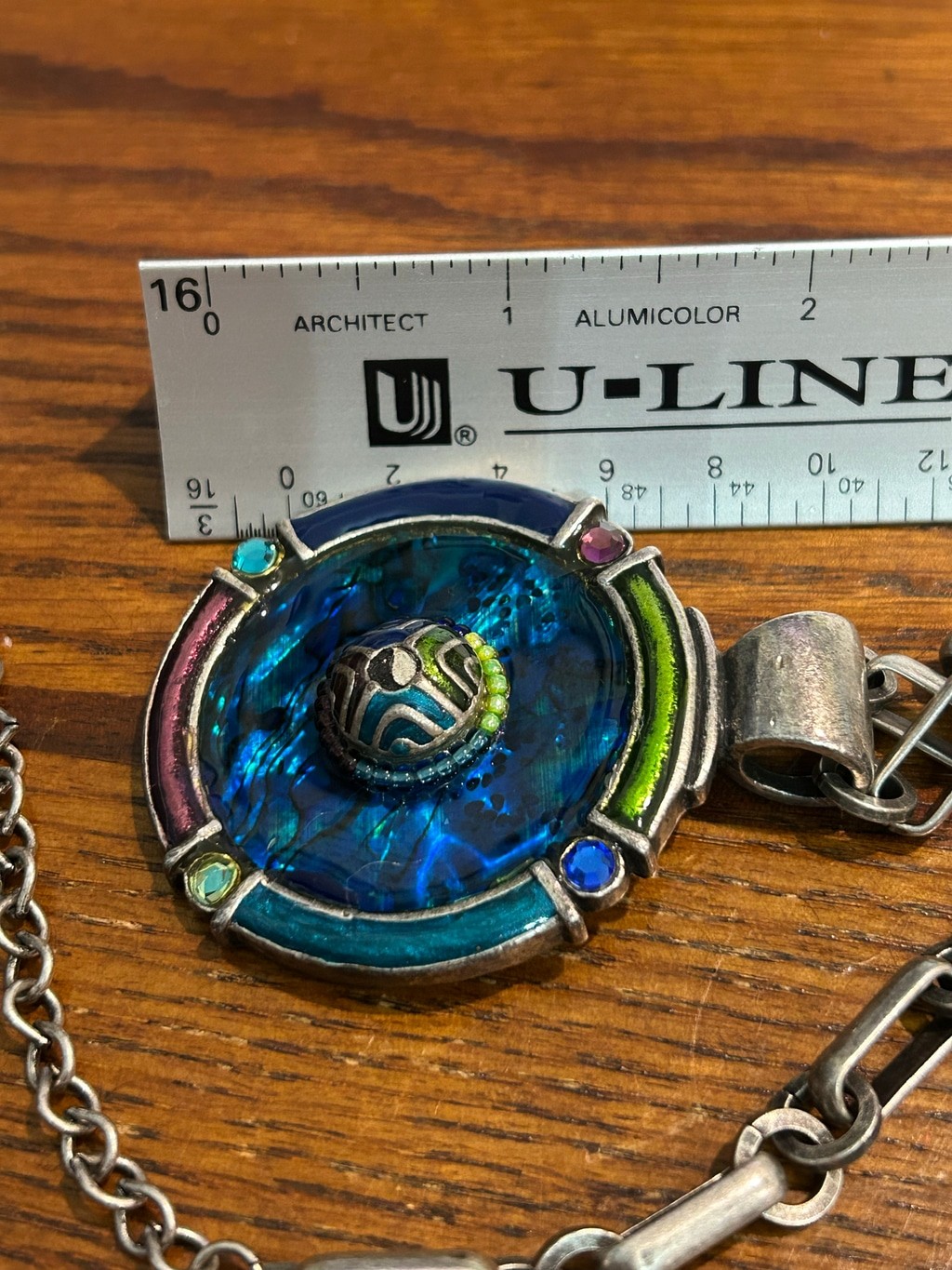 Women’s Chico’s Necklace One Size Blue Silver Pendant Statement Jewelry 16”