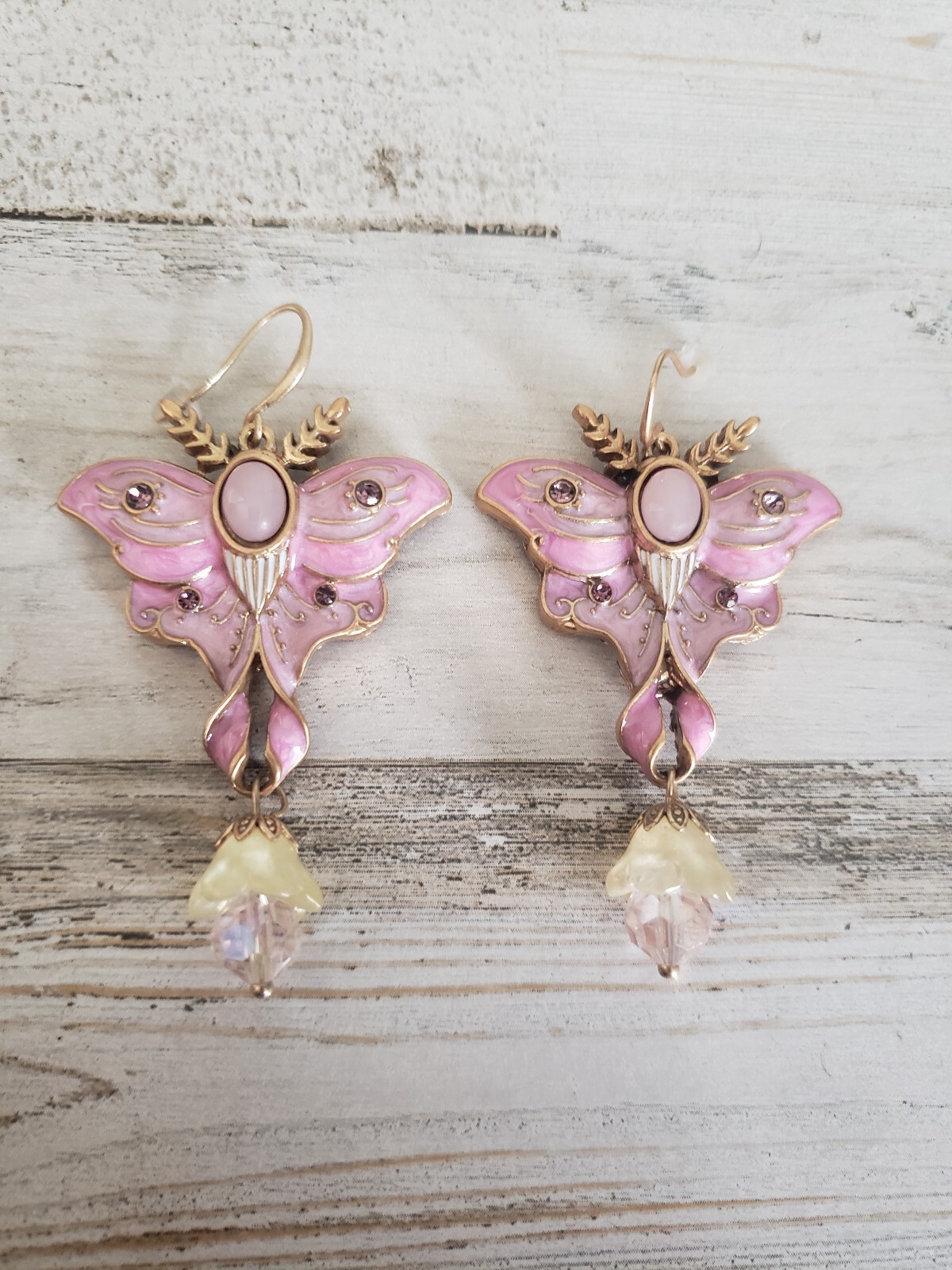Luna moth earrings pink pretty cute jewelry love boho hippie gift adorable sweet
