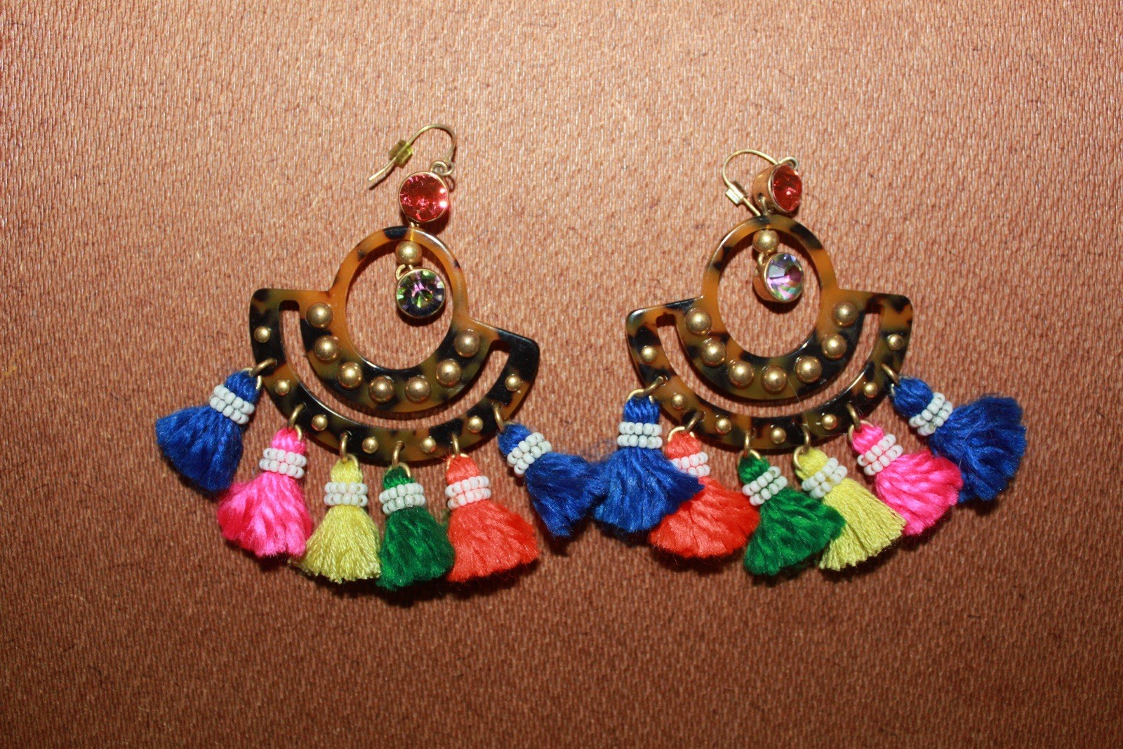 J.Crew Tortoise Tassel Chandelier Statement Earrings