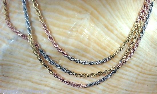 1.3MM ITALIAN 14K TRICOLOR GOLD-PLATED 925 STERLING SILVER DC ROPE CHAIN 16″