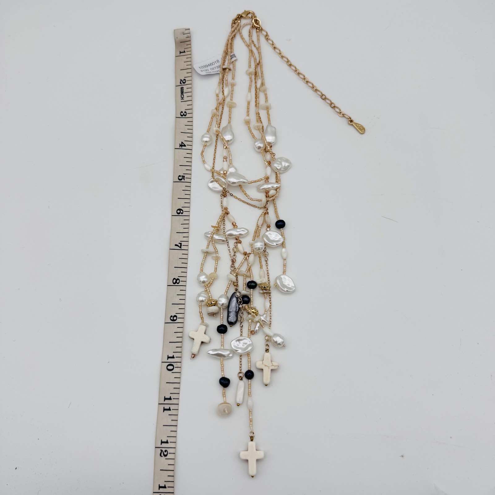 Free People Ariana Ost Something Beautiful Necklace Beaded Layer Cross Statement