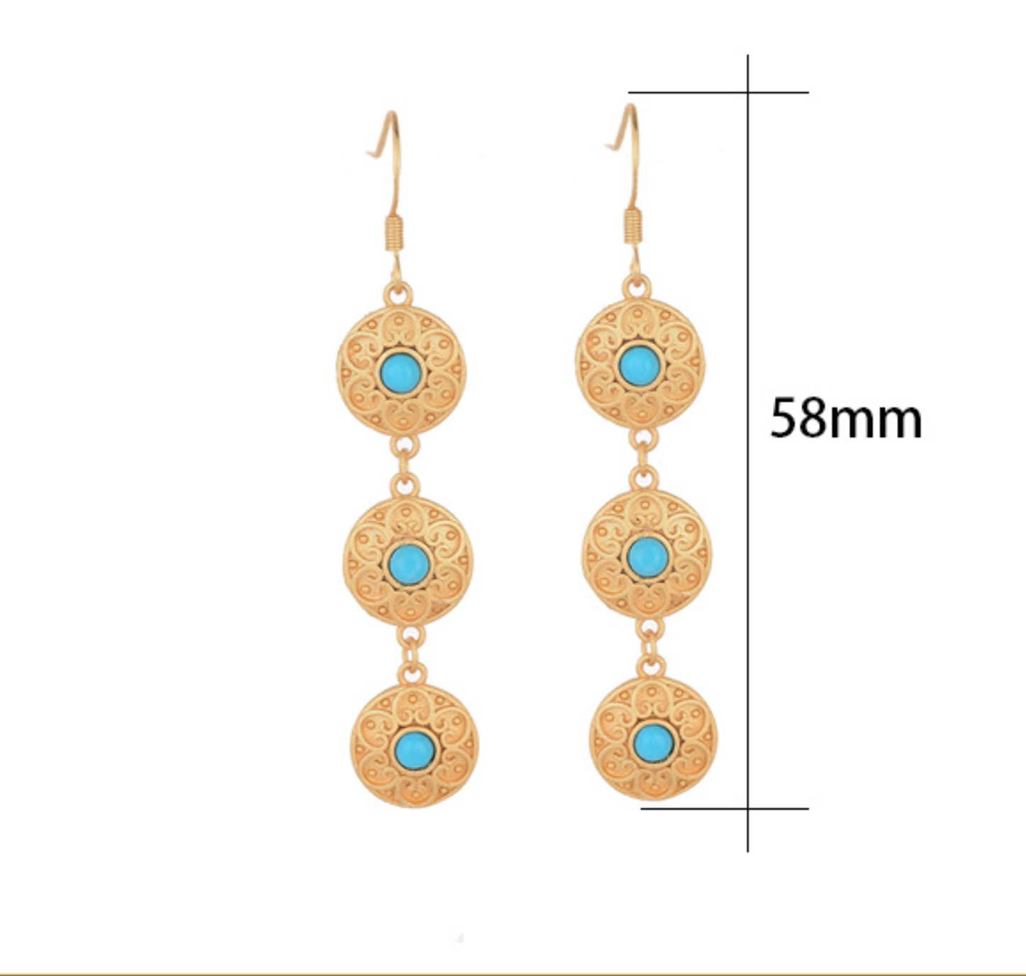 Natural Turquoise Bohemian Drop Dangle Earrings Gemstone Hook 18K Gold Plated