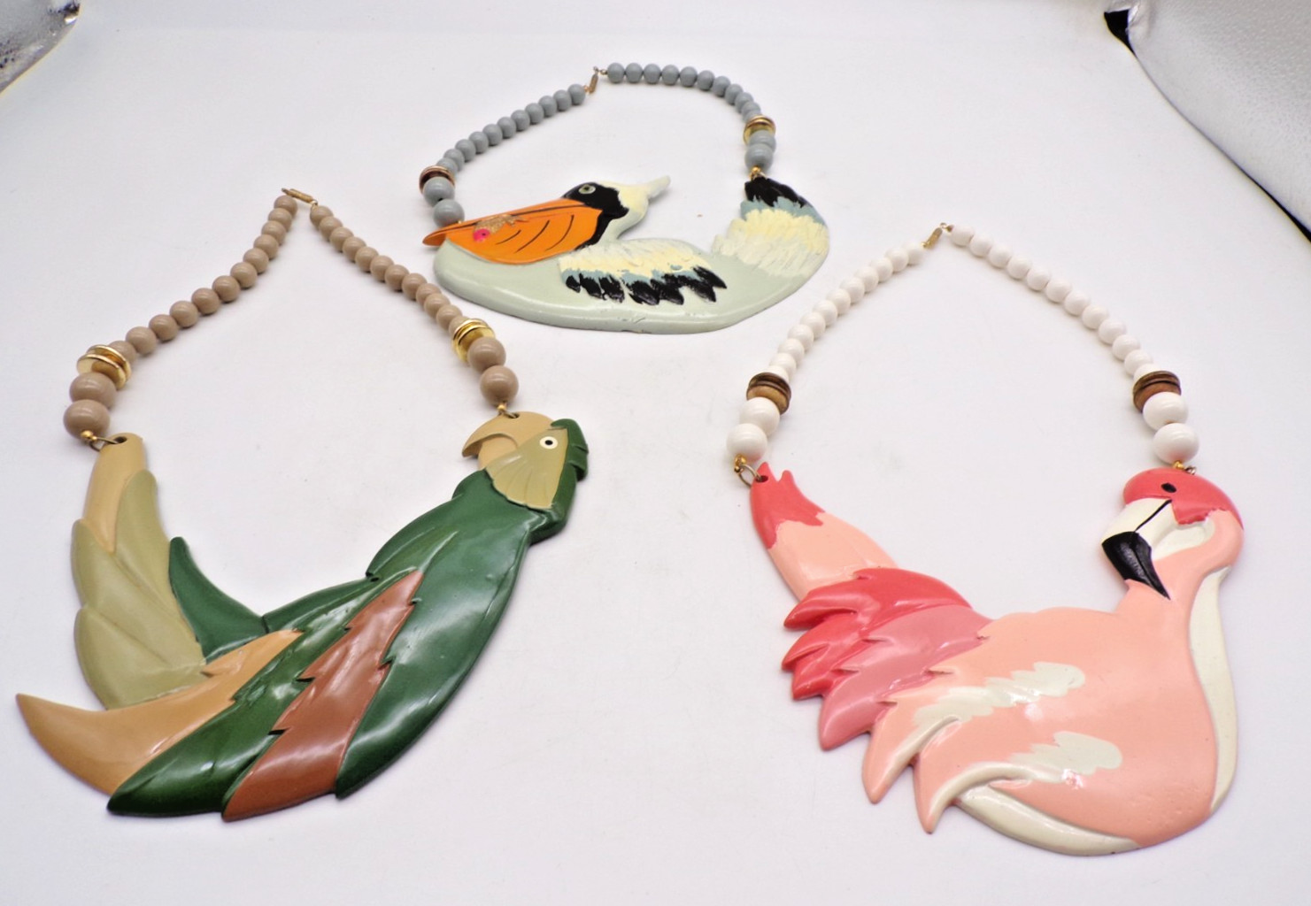 Lot of 3 Vintage SHARON SITI Necklaces – FLAMINGO – PARROT – PELICAN