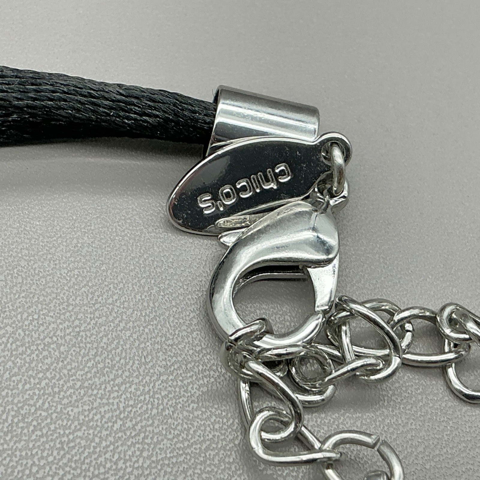 Chicos Necklace Women Silver Tone Black Cord Knotted Tube Bead Adjustable 30 In