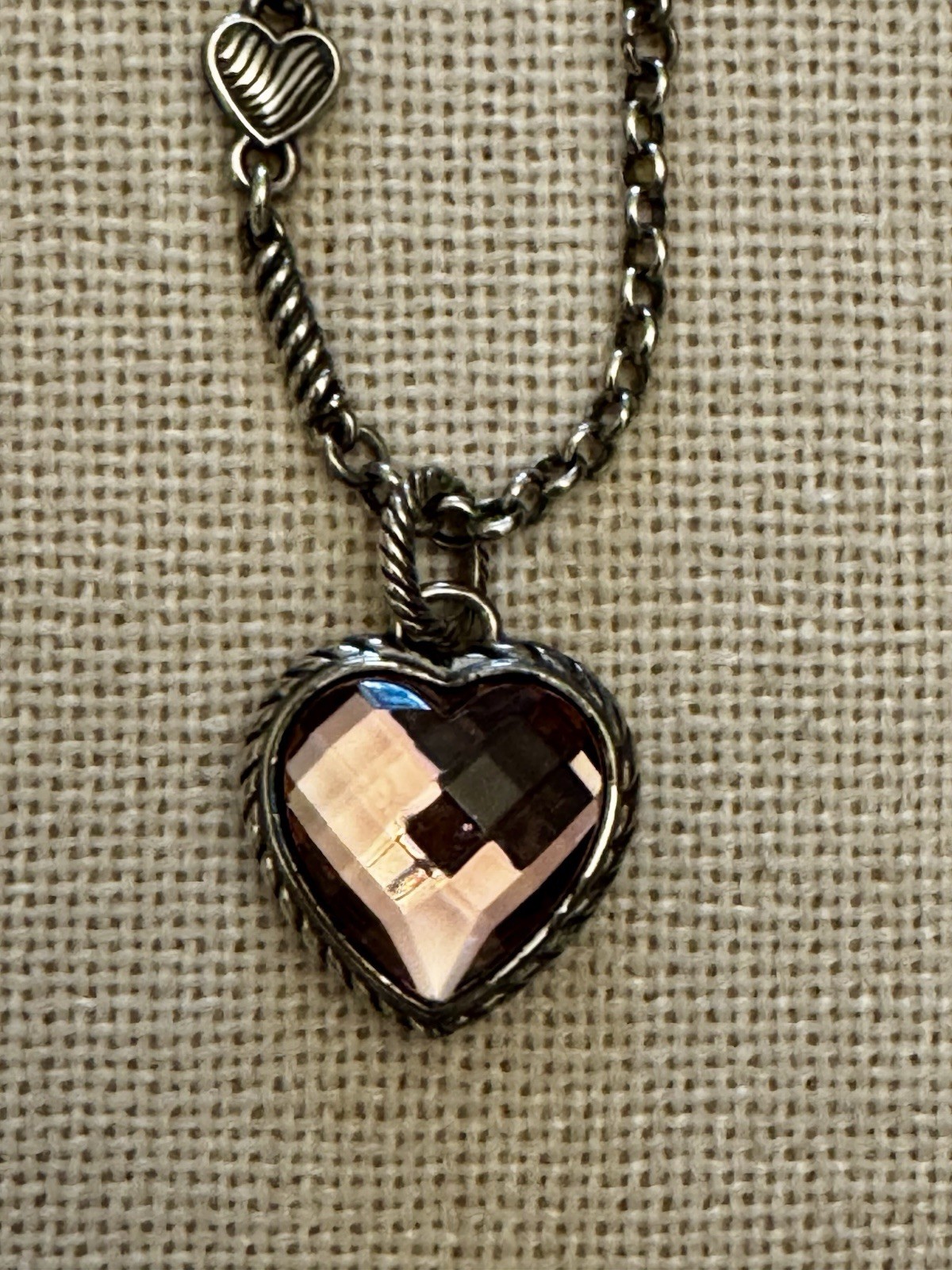 Brighton Reversible Pink Heart Crystal Charm Pendant Necklace 16-18in Signed