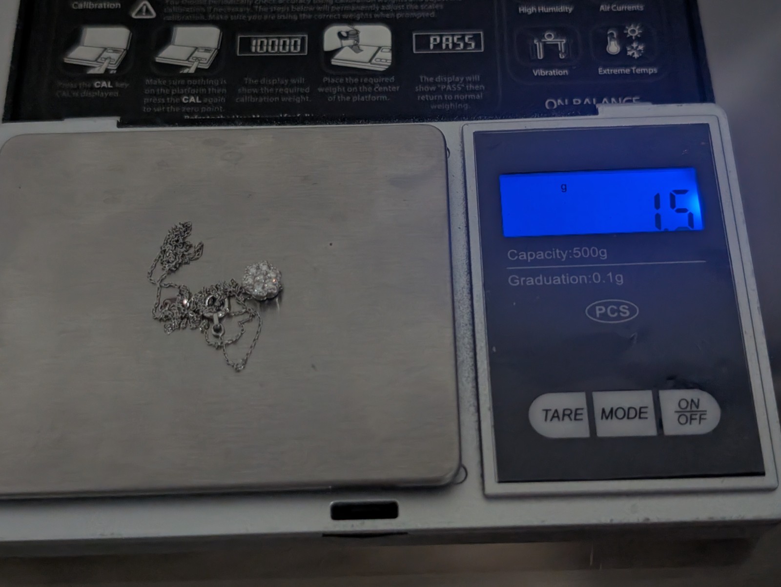 Pt900 0.15ct Diamond Pendant Pt850 15″ Dainty Chain Necklace 1.5grams