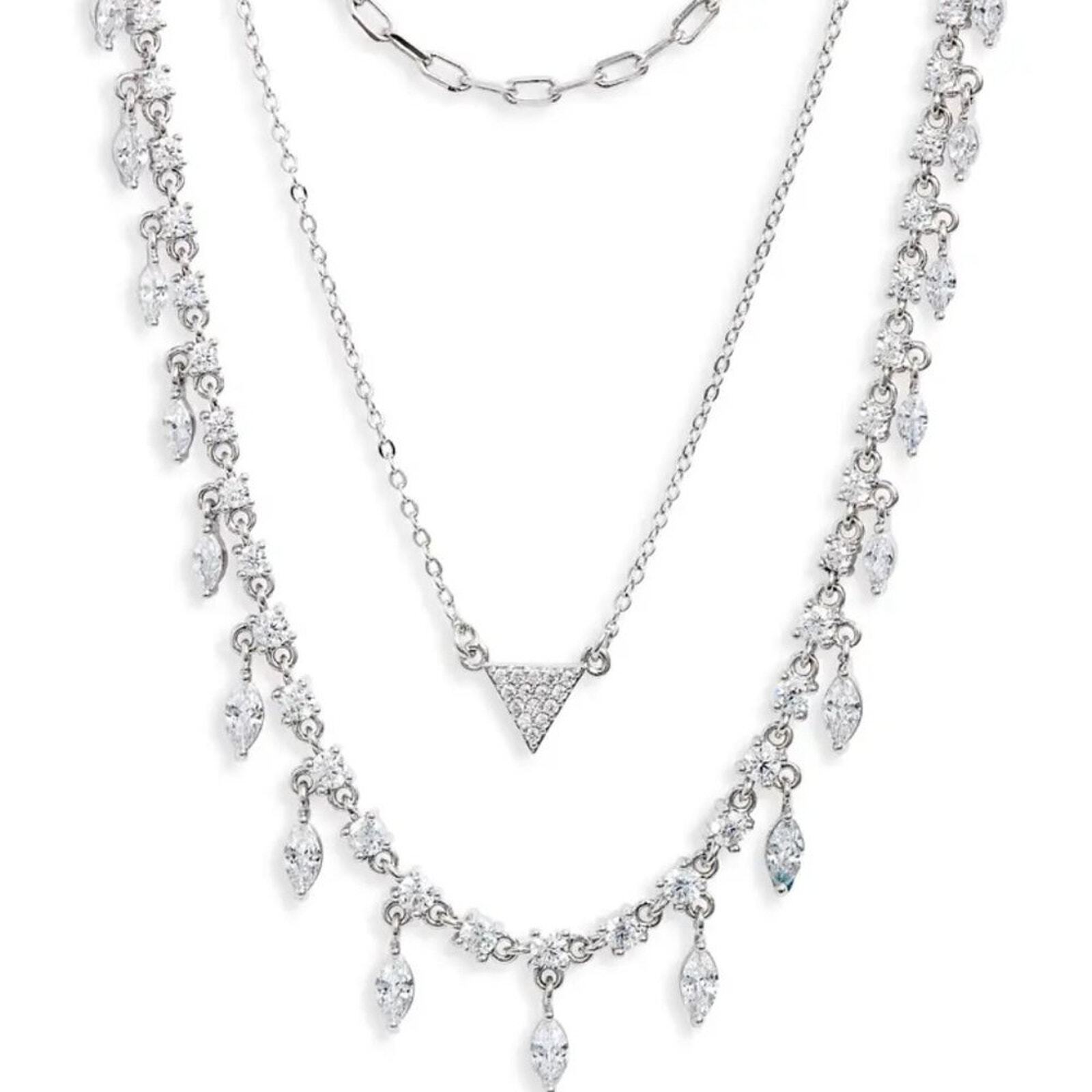 Layered Cubic Zirconia & Chain Collar Necklace