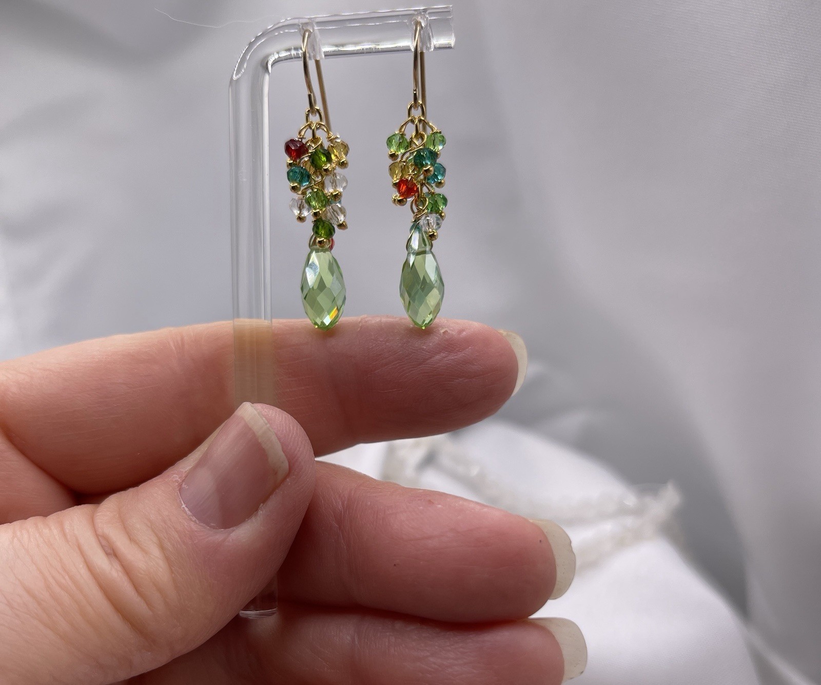 Peridot Crystal Earrings Multi-Colored Briolette Dangle – 14K Gold Filled