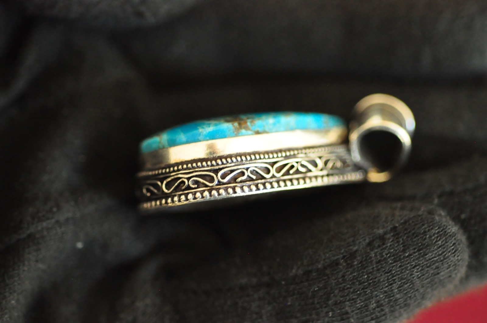 Unique Vintage Sterling Silver Turquoise Teardrop Pendant – 2″, 16g, Ornate 925