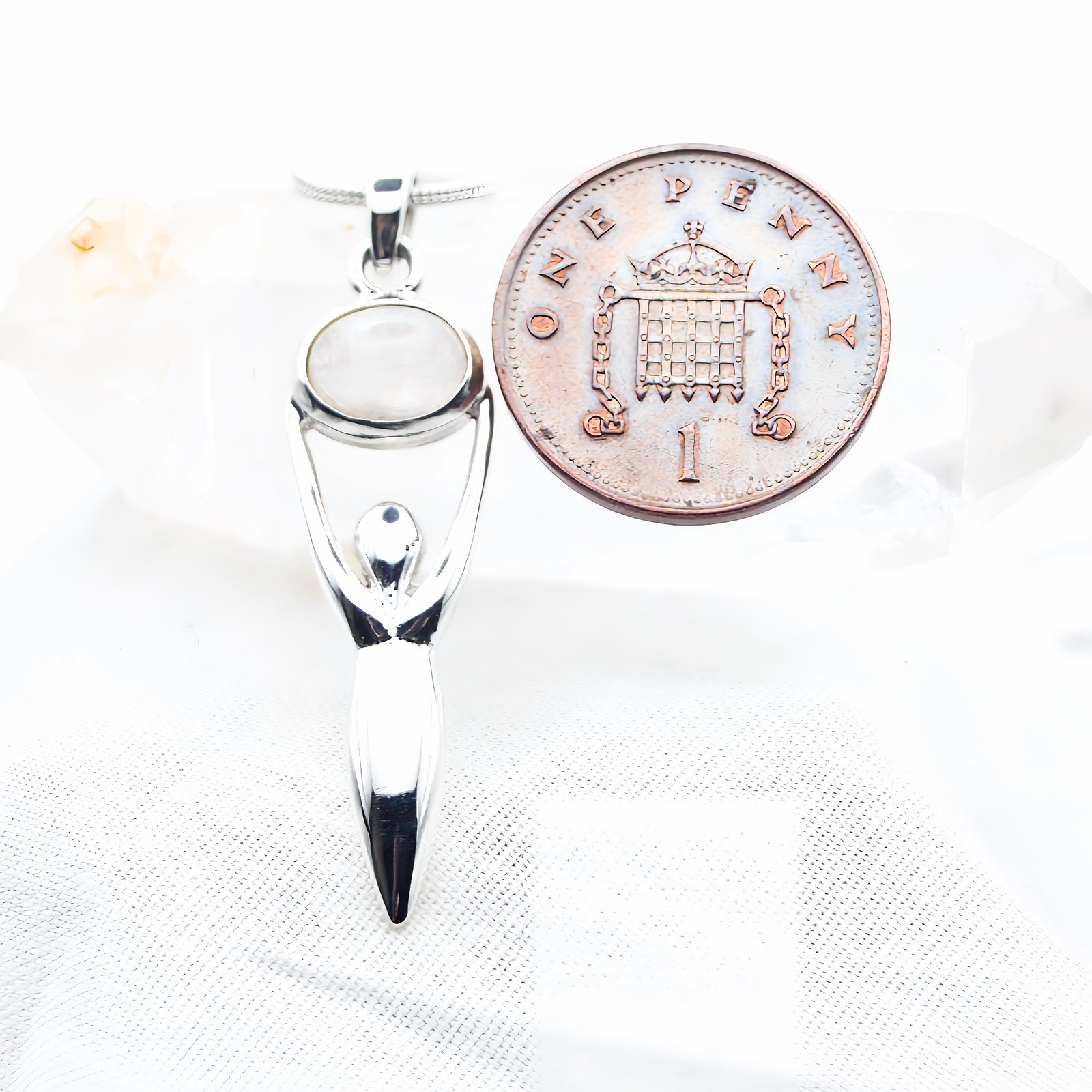 Moonstone Goddess Dainty Pendant 925 Silver Natural Crystal Wicca