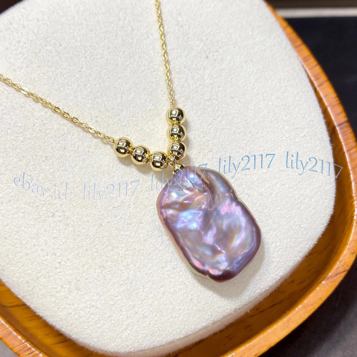 15-20mm Square Natural South Sea Baroque Purple Pearl Pendant Necklace 18” AAA