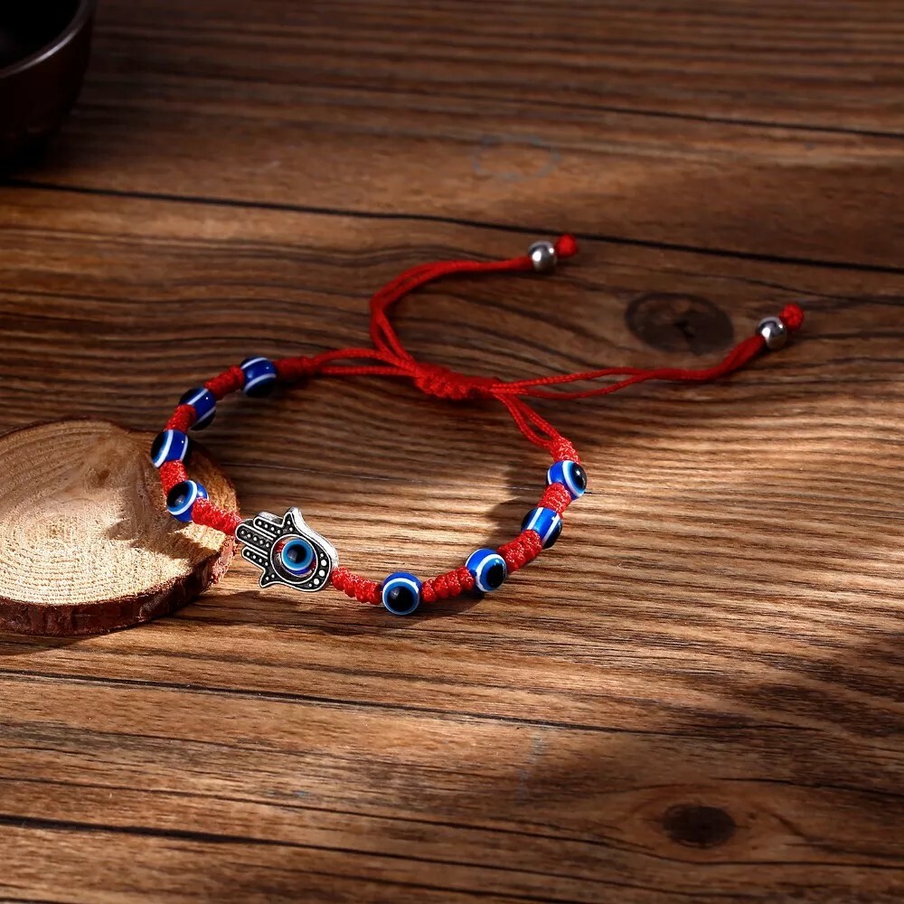 Style Hand Braided Lucky Red String Charm Bracelet Women Men Blue Evil Eye Round