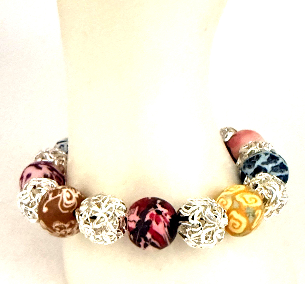 NWT VIVA BEADS Festival Multicolor Handmade Clay Beaded Stretch Bracelet