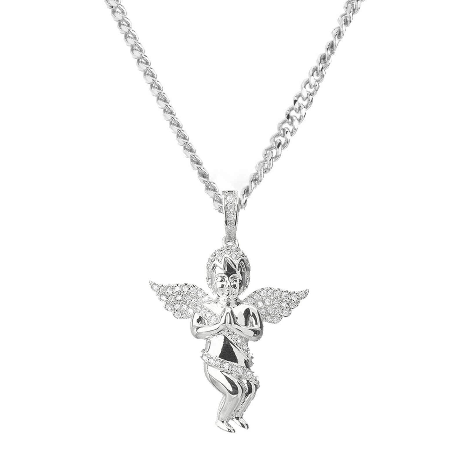 Mini Angel Silver Plated Pendant with 20″ Cuban Chain Necklace BCH 11916 S