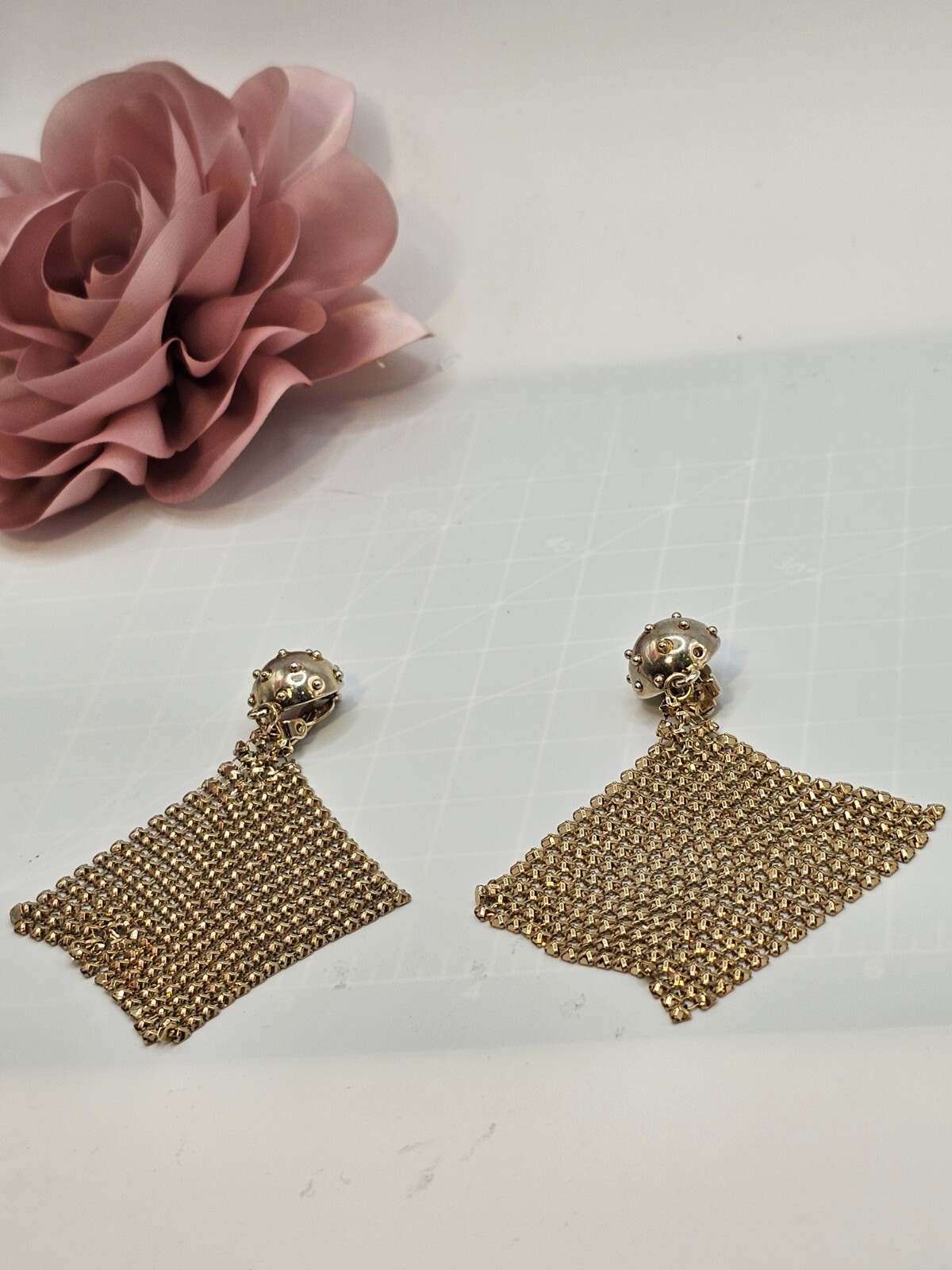 Moussy Goldtone Mesh Chain Dangle Earrings Long Statement Retro Glam