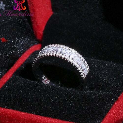 Ring; 18k White Gold Filled Square CLEAR ZIRCON Stone w 925 Sterling Silver sz 9