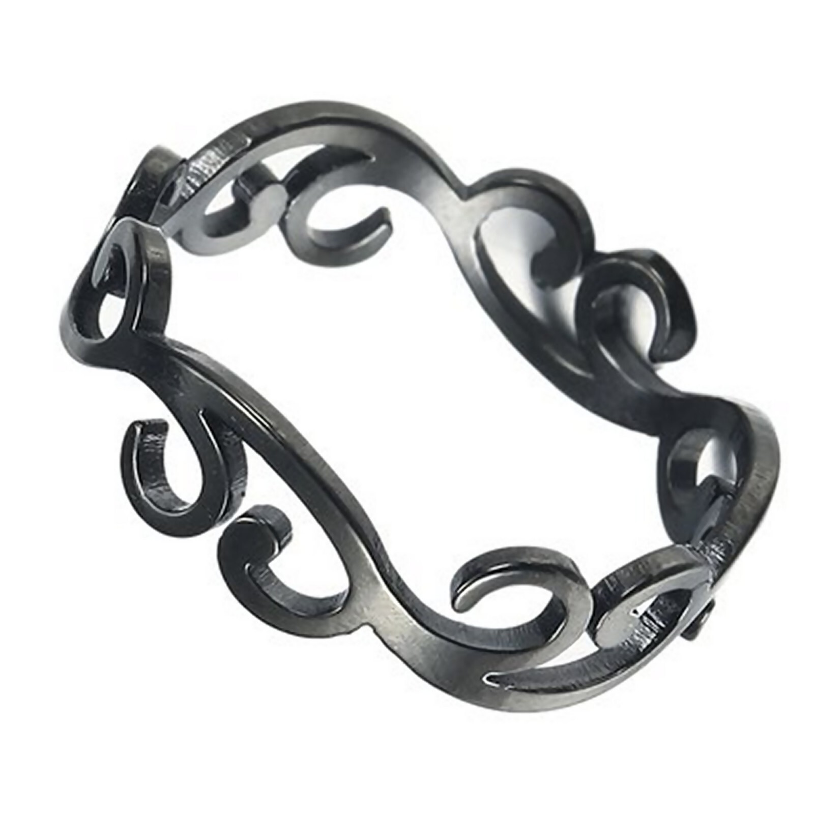 Boho Art Nouveau Ring Womens Black Stainless Steel Filigree Bohemian Band