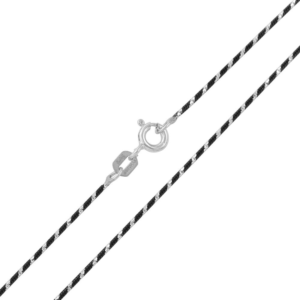 Sterling Silver Black Rhodium Plated Diamond Cut 1mm Round Snake Chain Necklace