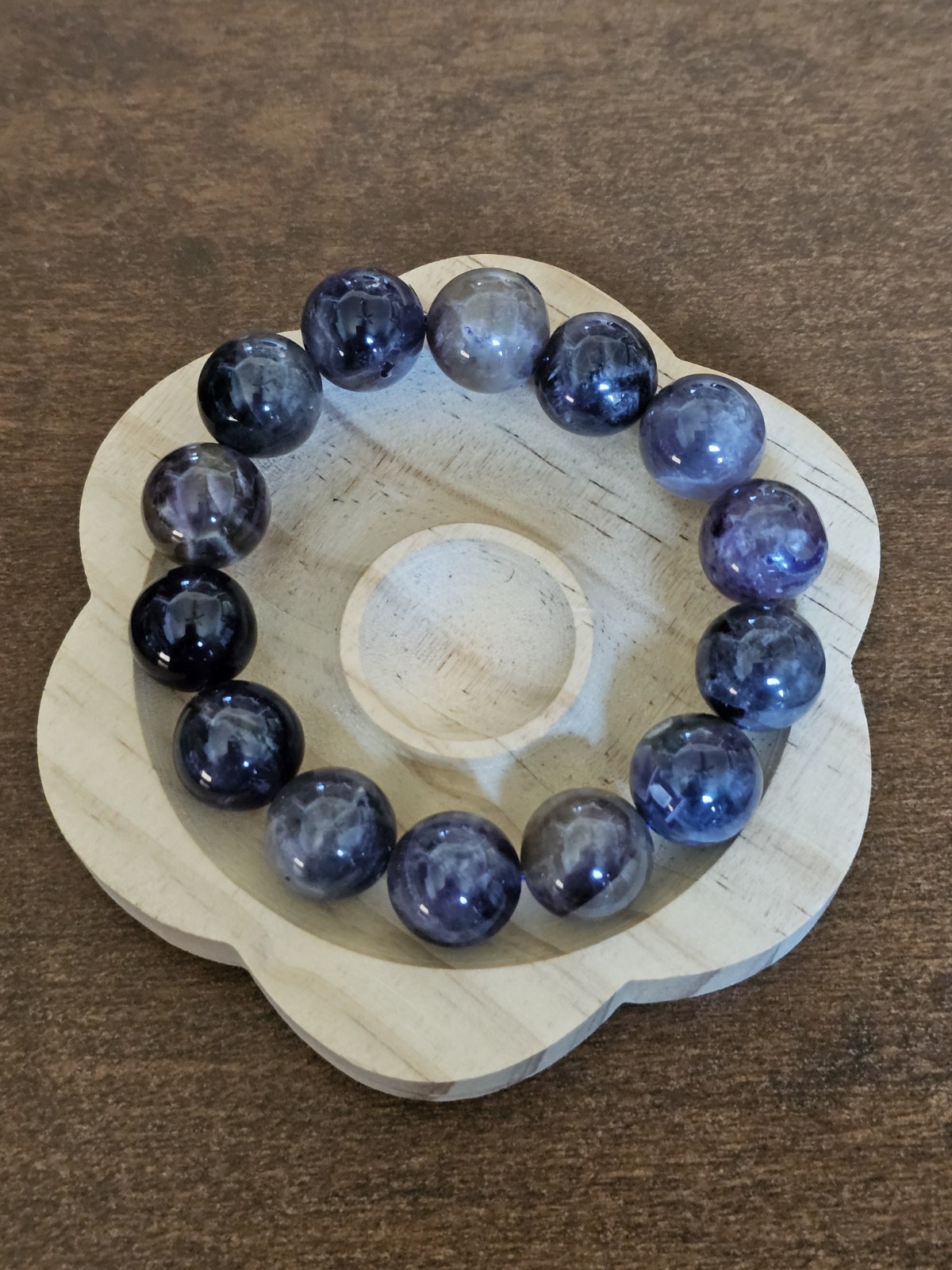 Dream Amethyst Crystal Beaded Stretch Bracelet – 16 mm Chunky & DARK Purple