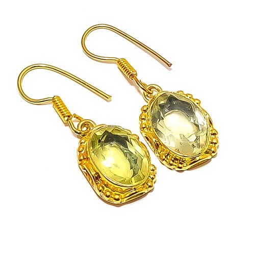 Green Amethyst – Brazil 18k Yellow Gold Plated Earring 1.48″ E7624-46