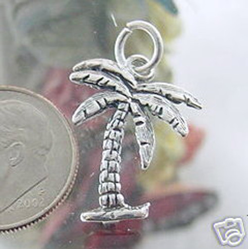 Guaranteed 925 Sterling Silver Tropical Palm Tree Charm Pendant