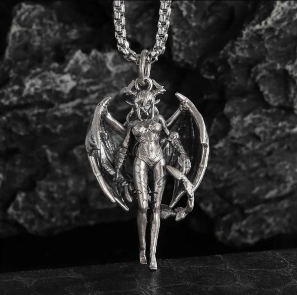 Lilith Demon Jewelry Vintage Silver Look Sexy Goddess Standing Pendant Necklace